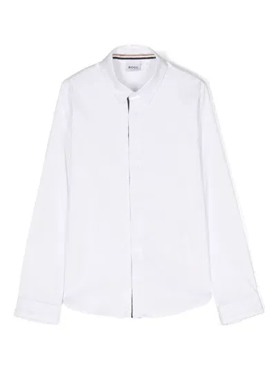 Bosswear Kids' Long-sleeve Button-up Shirt In White