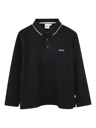 Bosswear Kids' Long-sleeve Polo Shirt In Black