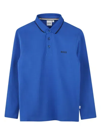 Bosswear Kids' Long-sleeved Polo Shirt In Blue