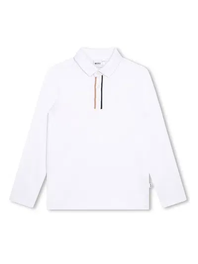 Bosswear Kids' Piqué-weave Long-sleeved Polo Shirt In 白色