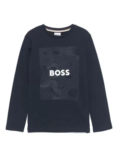 Bosswear Kids' Raised-logo T-shirt In Blue