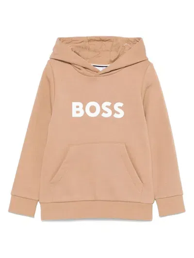 Bosswear Kids' Rubberised-logo Hoodie In Neutrals