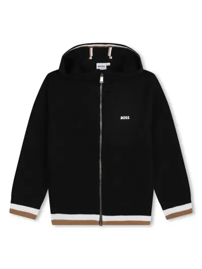 Bosswear Kids' Stripe-detail Zip-up Hoodie In Black