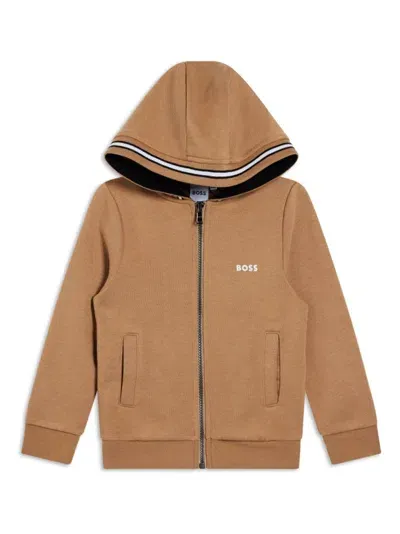 Bosswear Kids' Stripe-detail Zip-up Hoodie In Brown