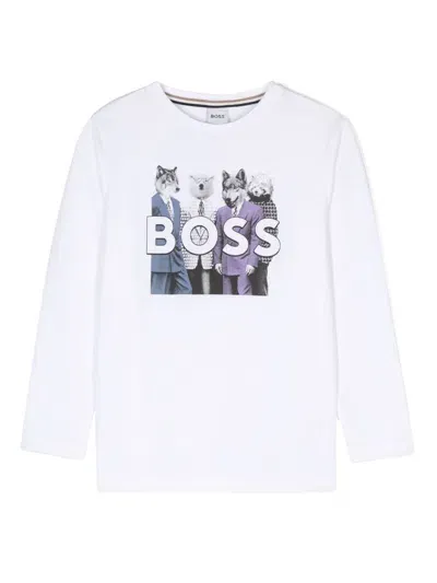 Bosswear Kids' Wolf-print T-shirt In White