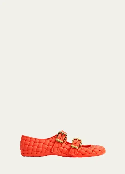 Bottega Veneta Amy Intreccio Dual Mary Jane Ballerina Flats In New Orange