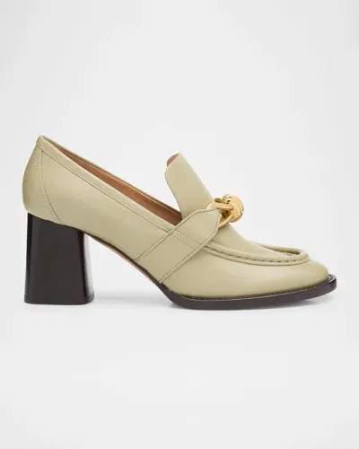 Bottega Veneta Astaire Metallic Knot Leather Heeled Loafers In Travertine