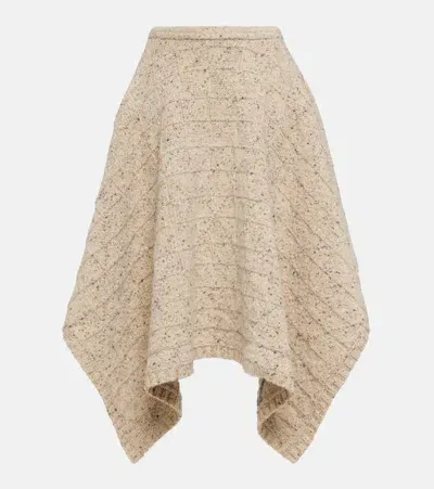 Bottega Veneta Asymmetric Knitted Midi Skirt In Beige