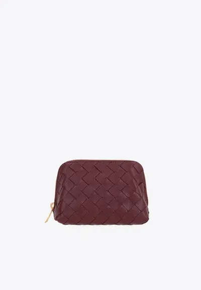 Bottega Veneta Beauty Pouch In Intrecciato Leather In Cherry