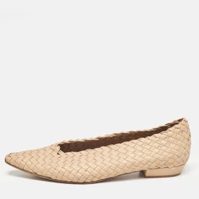 Pre-owned Bottega Veneta Beige Intrecciato Leather Flats Size 40