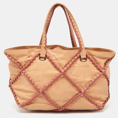 Pre-owned Bottega Veneta Beige/burgundy Quilted Leather Shopper Tote