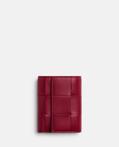 Bottega Veneta Bicolor Tri-fold Leather Wallet In Red