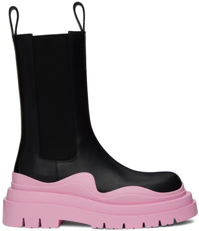 Bottega Veneta Black & Pink Tire Chelsea Boots In 1336 Black-gl-gl