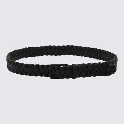 Bottega Veneta Black Leather Belt In Black-nero Opaco