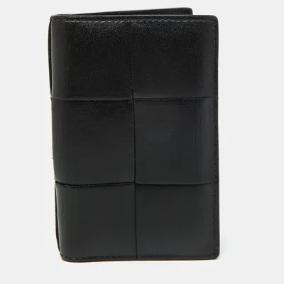 Pre-owned Bottega Veneta Black Leather Cassette Flap Card Case