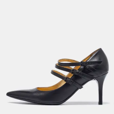 Pre-owned Bottega Veneta Black Leather Mary Jane Pumps Size 37.5