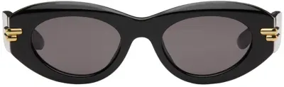 Bottega Veneta Black Mitre Oval Sunglasses In Shiny Solid Black