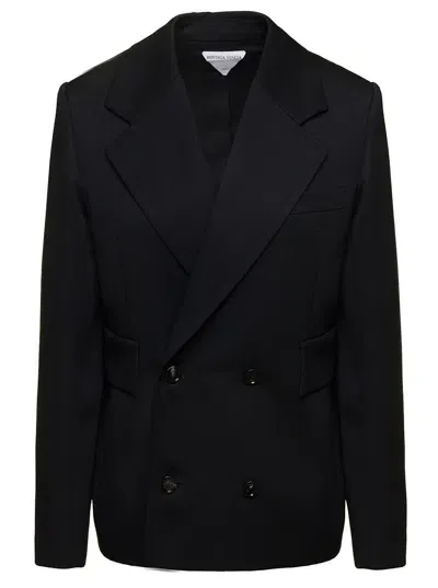 Bottega Veneta Black Sartorial Double-breasted Jacket With Tonal Buttons In Wool Man In Blue