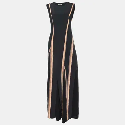 Pre-owned Bottega Veneta Black Textured & Printed Crepe Sleeveless Maxi Dress S