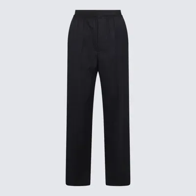 Bottega Veneta Black Wool Pants In Black/blue Melange