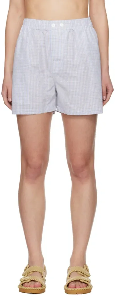 Bottega Veneta Blue Checked Shorts In 4026 Pale Blue/burgu