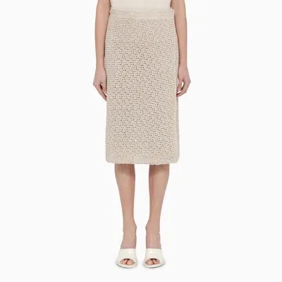 Bottega Veneta Bone-coloured Cotton Knit Crochet Skirt In Ecru