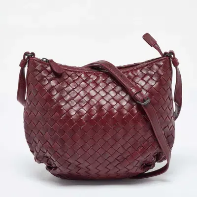 Pre-owned Bottega Veneta Burgundy Leather Top Zip Crossbody Bag