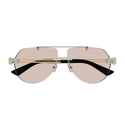 Bottega Veneta Bv1342s Linea Unapologetic 002 Silver Gold Brown Sunglasses In Multi