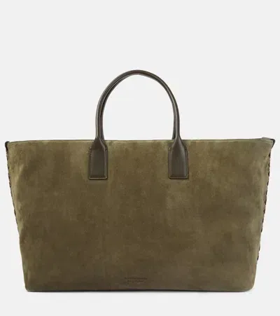 Bottega Veneta Cabat Large Leather-trimmed Suede Tote In Brown