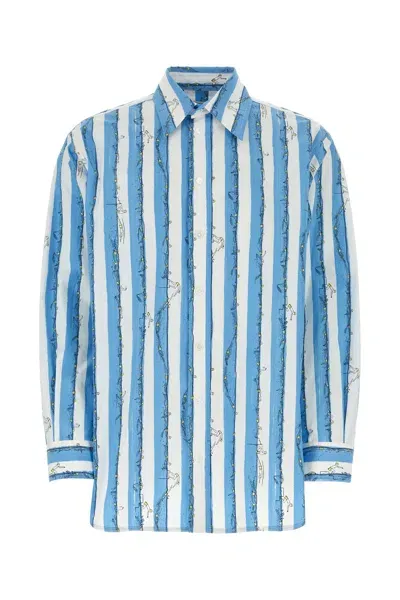 Bottega Veneta Swimmers Printed Light Cotton Shirt In Admiral Pineapple