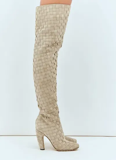 Bottega Veneta Canalazzo Intrecciato Boots In Cream