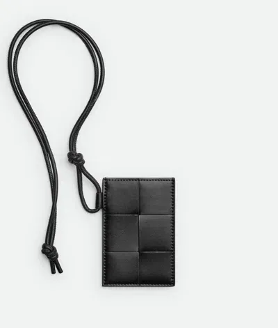 Bottega Veneta Cassette Badge Holder In Black/parakeet