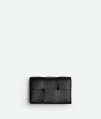 Bottega Veneta Cassette Business Card Case In Black/parakeet