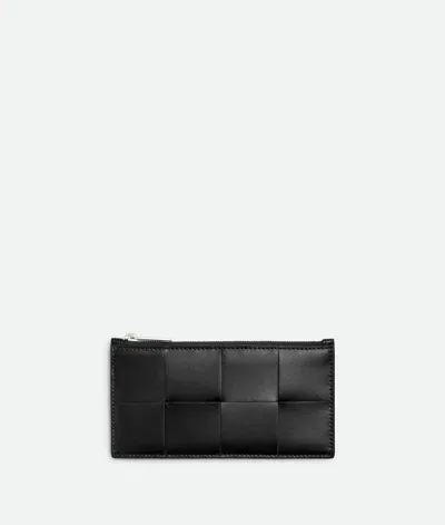 Bottega Veneta Cassette Long Zippered Card Case In Black/parakeet