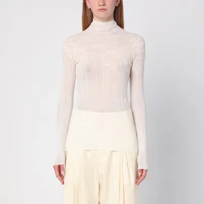 Bottega Veneta Flowers Rib Cotton Mock-neck Sweater In Chalk