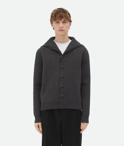 Bottega Veneta Compact Wool Cardigan In Charcoal Melange