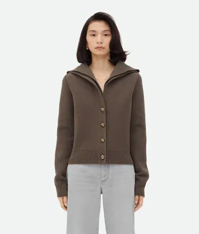 Bottega Veneta Compact Wool Cardigan In Brown