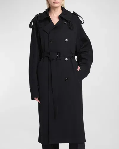 Bottega Veneta Wool Gabardine Trench Coat In Midnight Blue