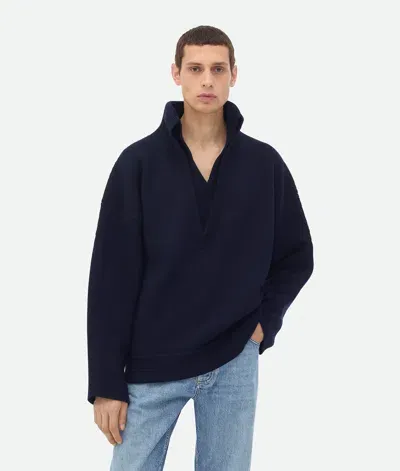 Bottega Veneta Compact Wool Jumper In Navy