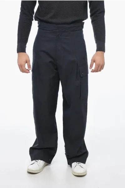 Bottega Veneta Cotton Blend Cargo Pants With Buttoned Ankles In Black