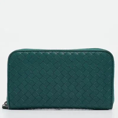 Pre-owned Bottega Veneta Dark Green Intrecciato Leather Continental Wallet