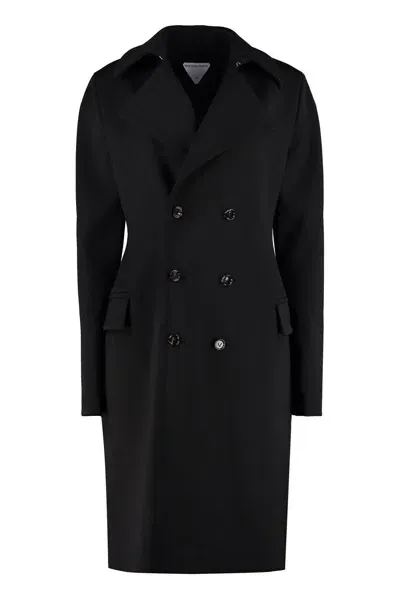 Bottega Veneta Double Breasted Coat In Black