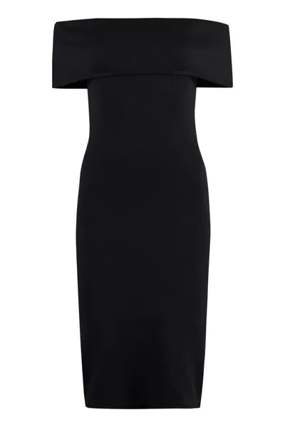 Bottega Veneta Off-shoulder Jersey Midi Dress In Black