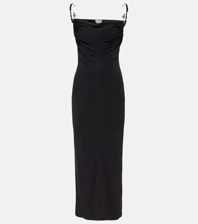 Bottega Veneta Embellished Ruched Crepe Maxi Dress In Black