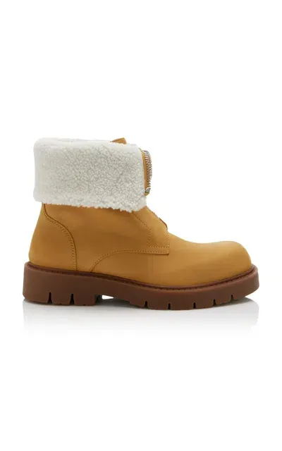 Bottega Veneta Haddock Shearling-lined Nubuck Ankle Boots In Tan