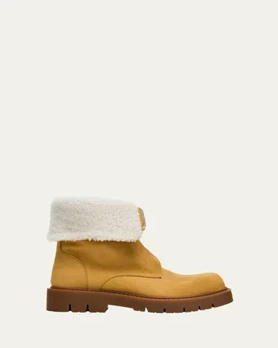 Bottega Veneta Haddock Suede Shearling Zip Booties In Ochre Popcorn