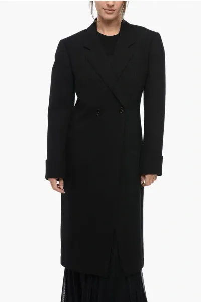 Bottega Veneta Half-lined Double-breasted Coat In Black