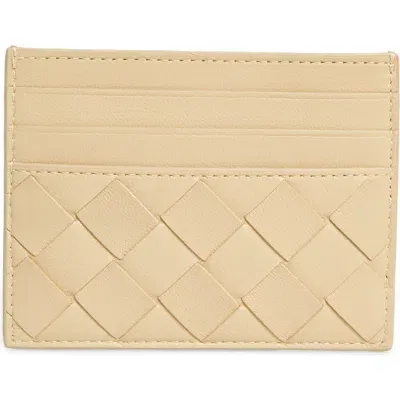 Bottega Veneta Intrecciato Leather Card Case In 9776 Porridge-gold