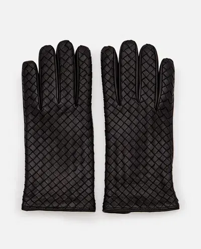 Bottega Veneta Intrecciato Leather Gloves In Black