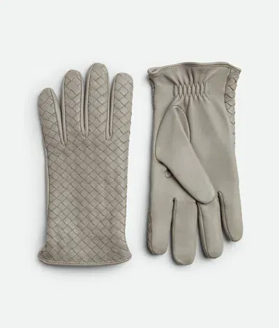 Bottega Veneta Intrecciato Leather Gloves In Metallic Mist